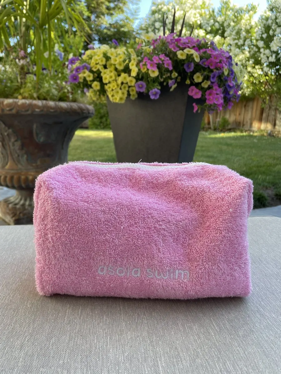 Pink Terry-Cloth Swimsuit Bag