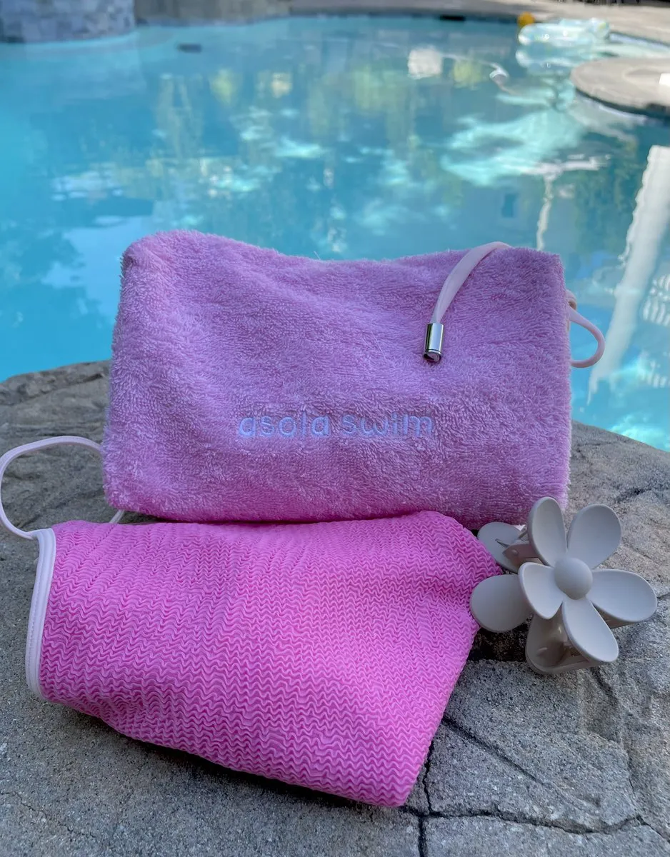Pink Terry-Cloth Swimsuit Bag