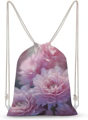 Pinkish Flowers Drawstring Backpack for Women Men Drawstring Bag for Travel Swimming Sports Gym Bag
