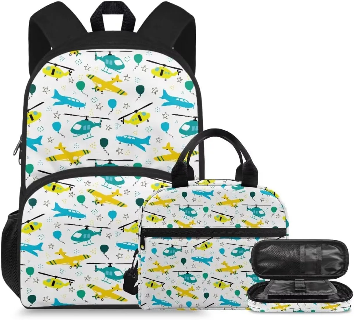 Plane Backpack Kids Boy 3Pcs Book Bag for Ruggedly Reinforced Shoulder 15 Inch Durable School Bag for Kids Kindergarten Nursery School Pre-K Elementary School Outdoor