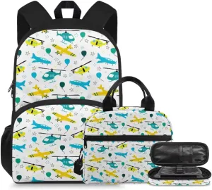 Plane Backpack Kids Boy 3Pcs Book Bag for Ruggedly Reinforced Shoulder 15 Inch Durable School Bag for Kids Kindergarten Nursery School Pre-K Elementary School Outdoor