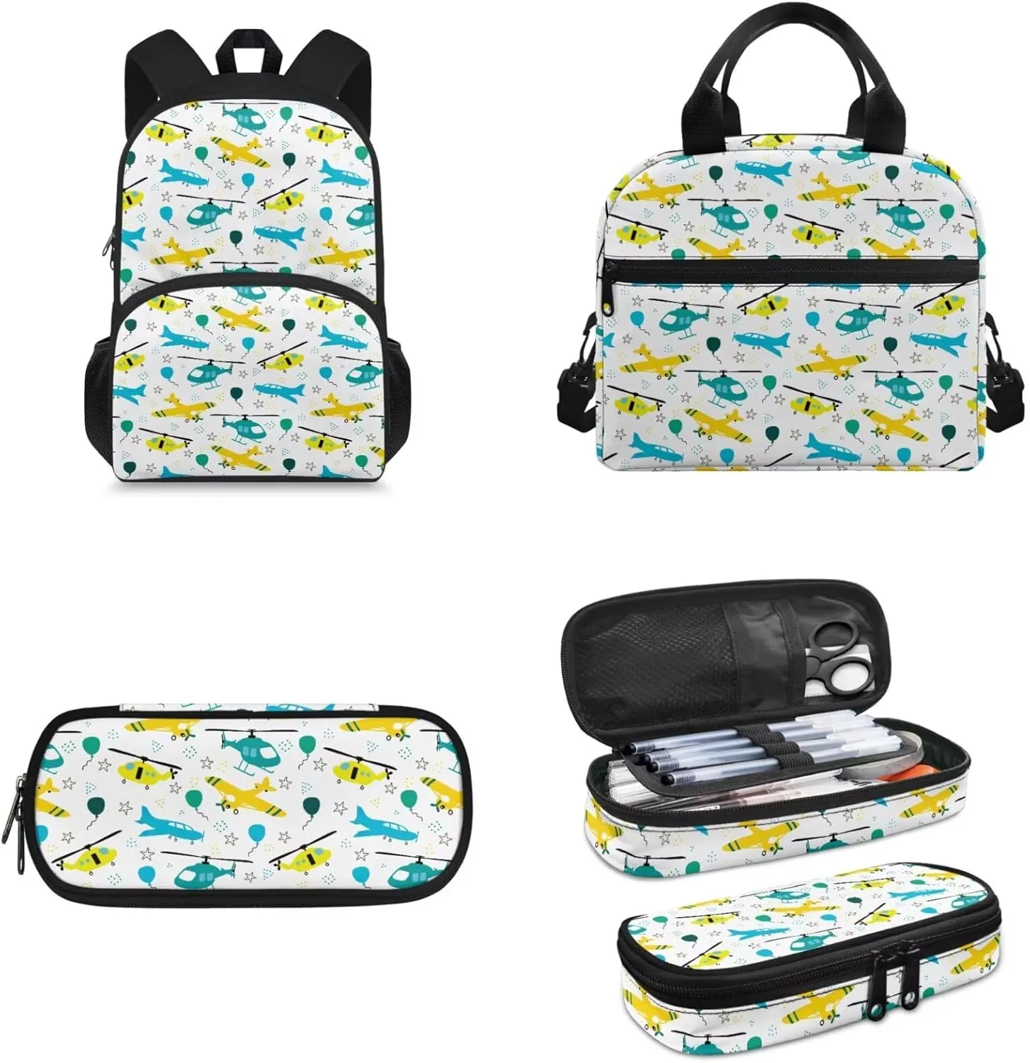 Plane Backpack Kids Boy 3Pcs Book Bag for Ruggedly Reinforced Shoulder 15 Inch Durable School Bag for Kids Kindergarten Nursery School Pre-K Elementary School Outdoor
