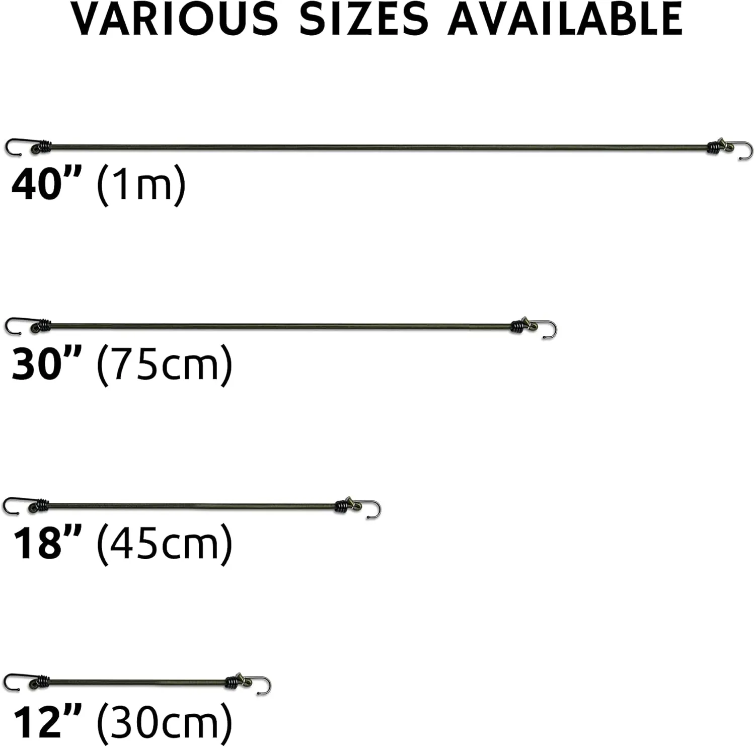 Pluvios - 12" (30CM) Bungee Cords with Hooks Heavy Duty Outdoor - 10 Pack – Choice of Sizes - Multi-Purpose Elastic Bungee Straps for Luggage, Camping - Weatherproof & UV