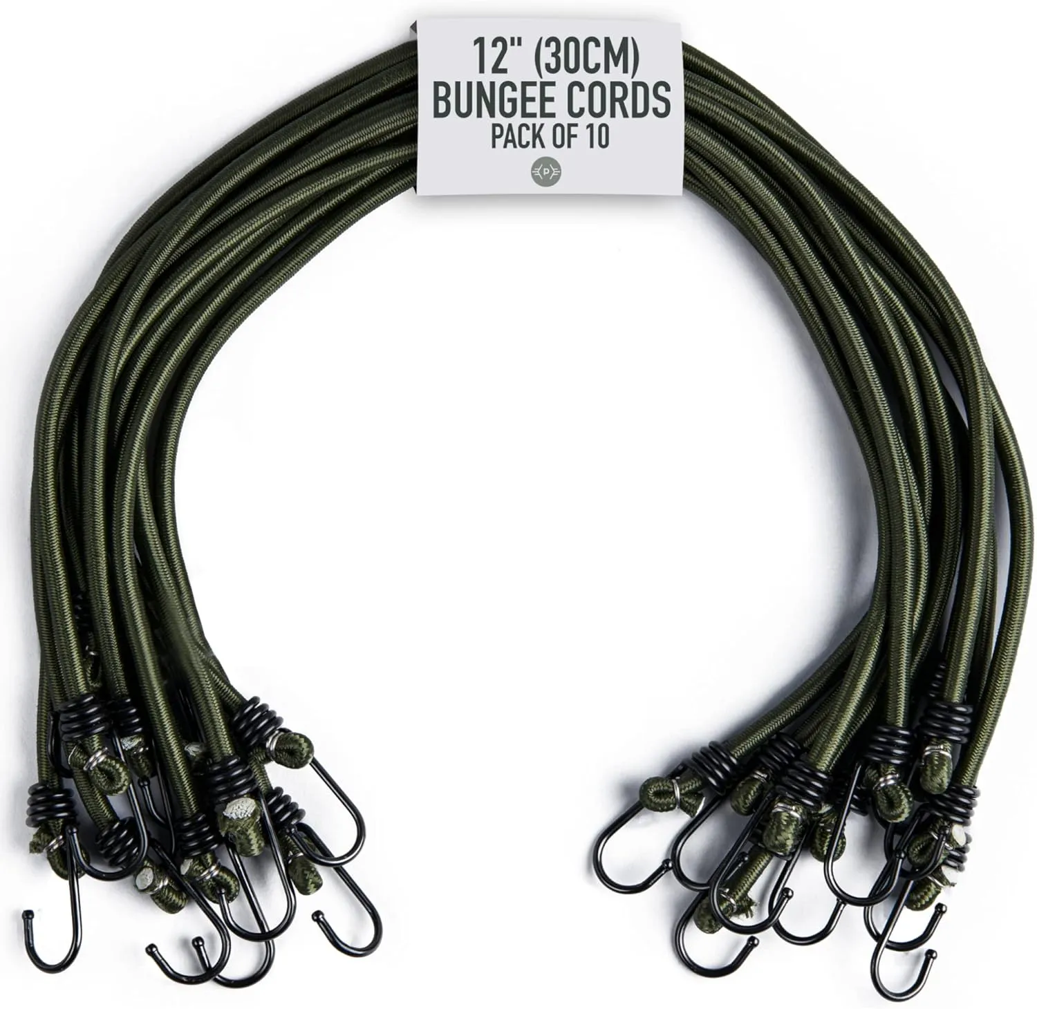 Pluvios - 12" (30CM) Bungee Cords with Hooks Heavy Duty Outdoor - 10 Pack – Choice of Sizes - Multi-Purpose Elastic Bungee Straps for Luggage, Camping - Weatherproof & UV