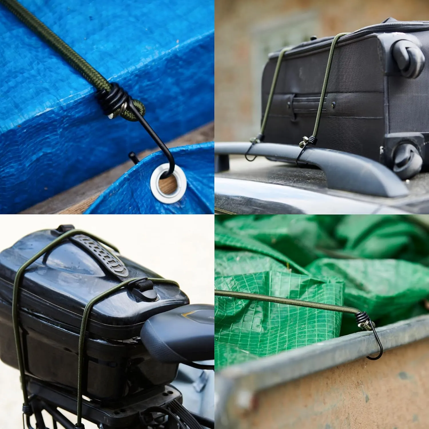 Pluvios - 12" (30CM) Bungee Cords with Hooks Heavy Duty Outdoor - 10 Pack – Choice of Sizes - Multi-Purpose Elastic Bungee Straps for Luggage, Camping - Weatherproof & UV