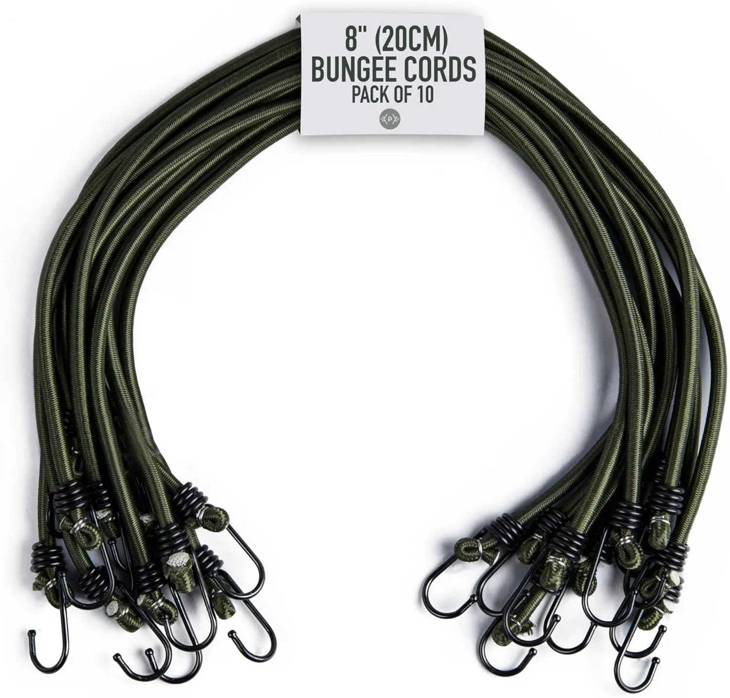 Pluvios - Heavy Duty Bungee Cords with Hooks - 10 Pack – Choice of Sizes - Multi-Purpose Elastic Bungee Straps for Luggage, Roof Racks, Camping - Weatherproof & UV Resistant (8" (20cm))