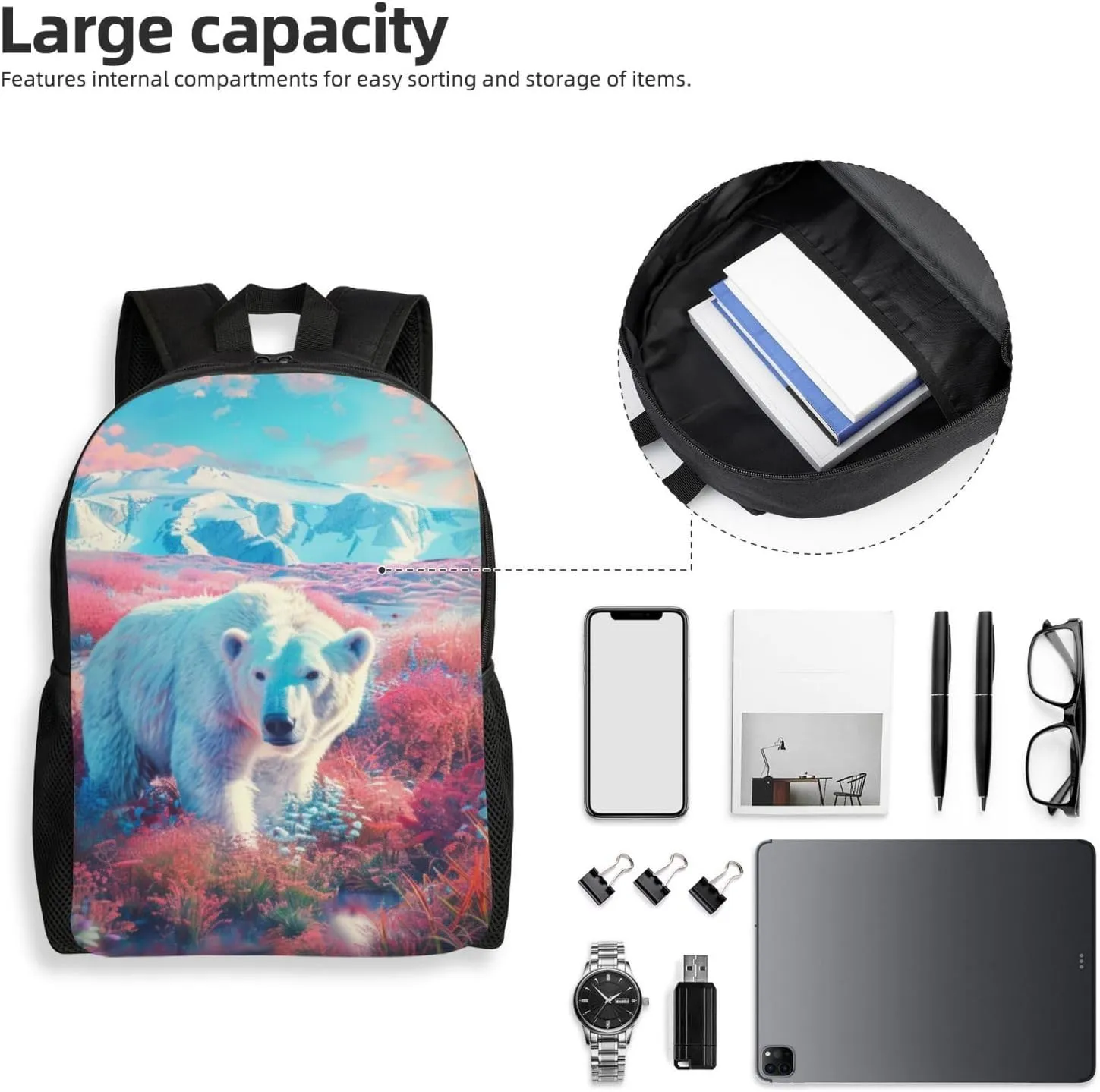 Polar Bear Backpack Waterproof Anti Theft Durable Light Laptop Bag Backpacks For Women Men Travel Gym Backpack