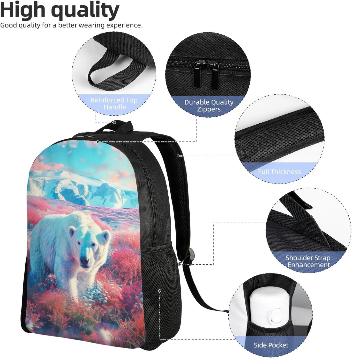 Polar Bear Backpack Waterproof Anti Theft Durable Light Laptop Bag Backpacks For Women Men Travel Gym Backpack