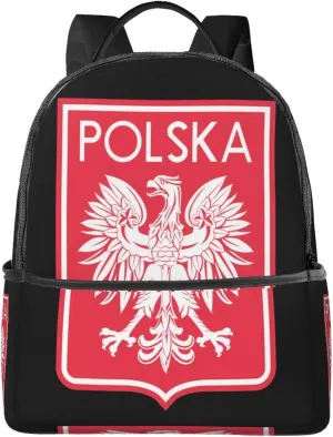 Polish Flag Poland Polska Eagle Casual Backpacks Travel Backpack Fashion Rucksack Outdoor Daypack Lightweight Bag with Leather Handles for Working Hiking Camping