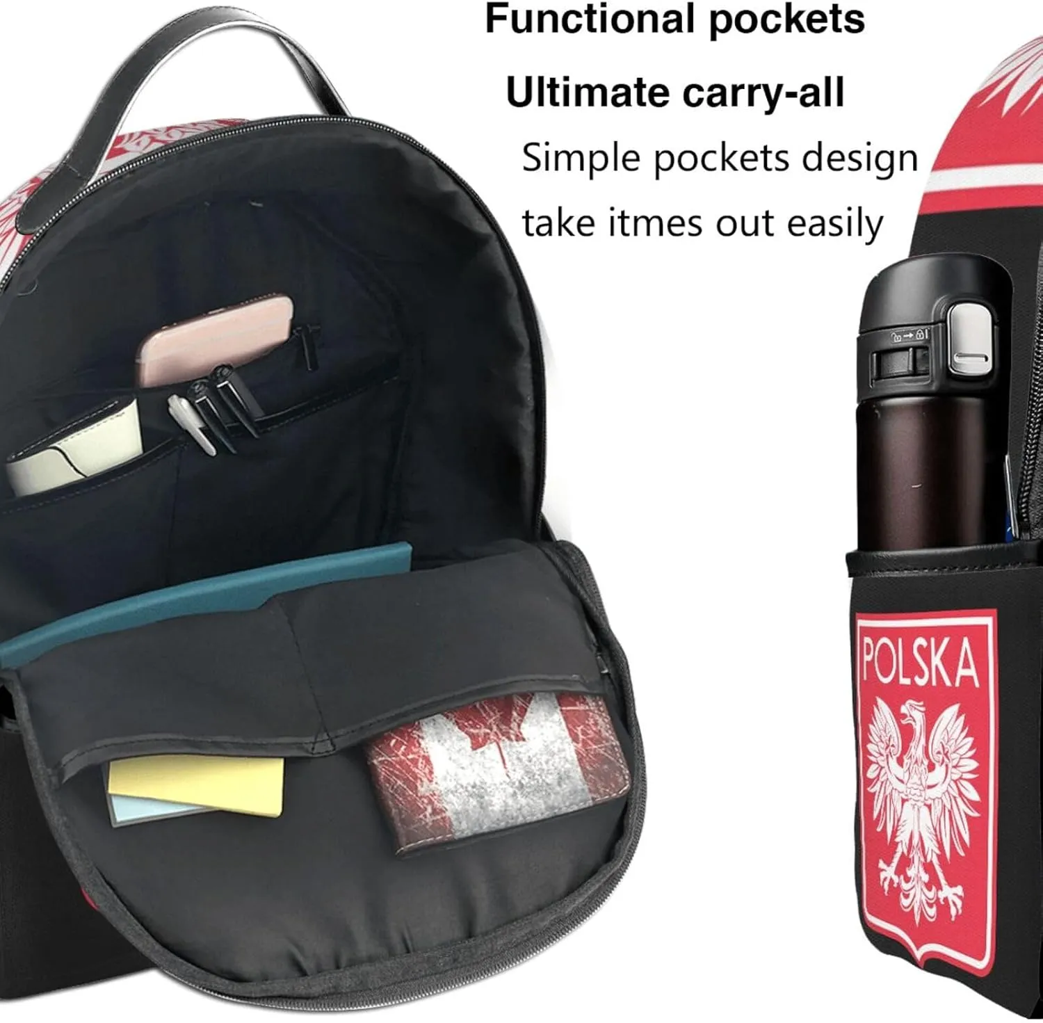 Polish Flag Poland Polska Eagle Casual Backpacks Travel Backpack Fashion Rucksack Outdoor Daypack Lightweight Bag with Leather Handles for Working Hiking Camping