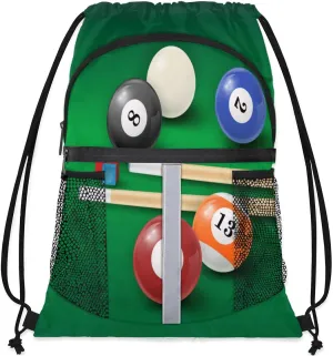 Pool Ball Chalk Cue Drawstring Backpack Bags Sports Cinch Sack String Backpack Storage Bags for Men Women Gym Travel Essential Accessories