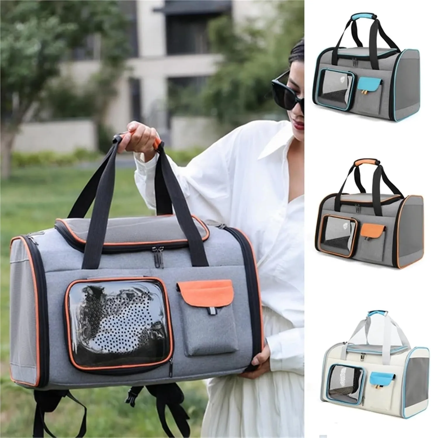 Portable Cat Carrier Bag Foldable Cats Handbag Reflective Pet Shoulder Bag Crossbody Cat Backpack Outdoor Travel Transportation(Fluorescent Green L)