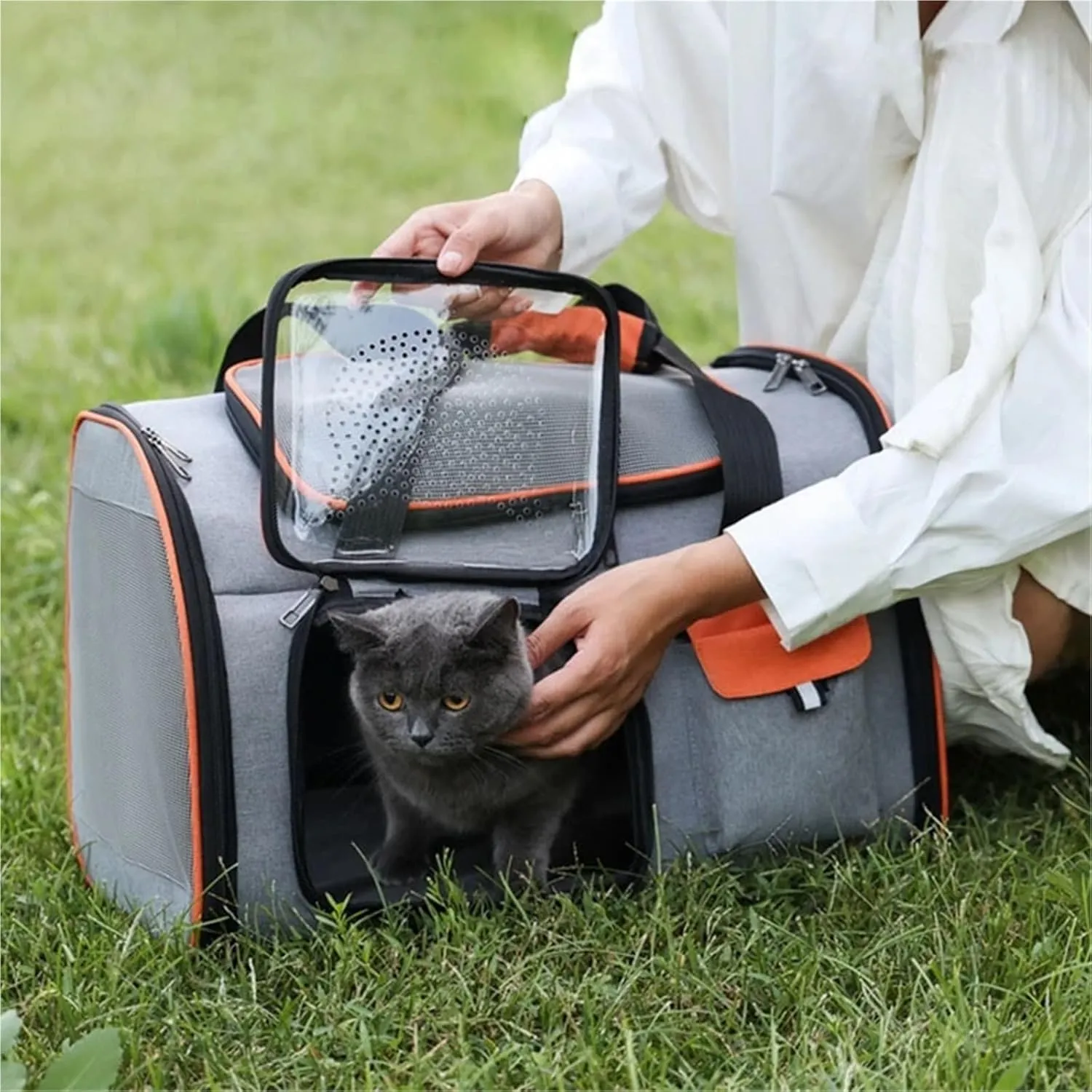 Portable Cat Carrier Bag Foldable Cats Handbag Reflective Pet Shoulder Bag Crossbody Cat Backpack Outdoor Travel Transportation(Fluorescent Green L)