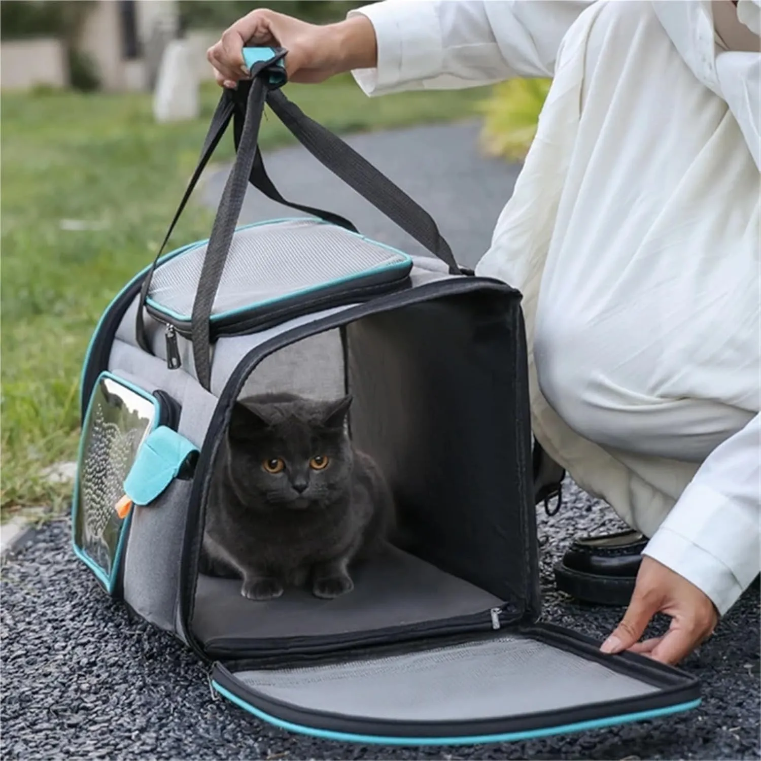 Portable Cat Carrier Bag Foldable Cats Handbag Reflective Pet Shoulder Bag Crossbody Cat Backpack Outdoor Travel Transportation(Fluorescent Green L)