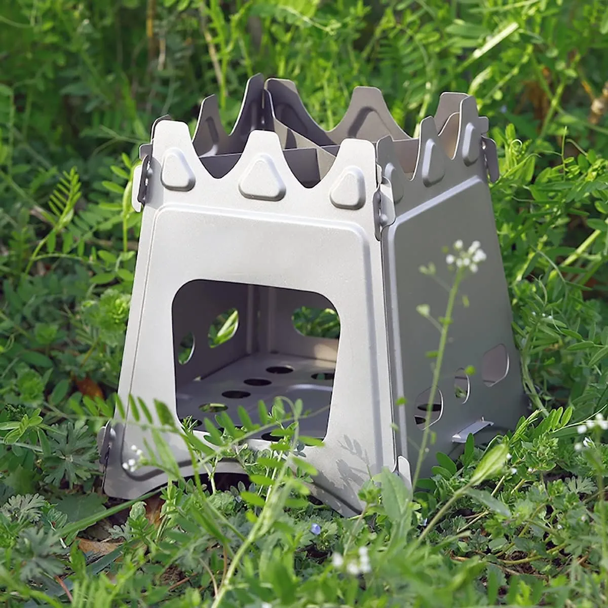 Portable Foldable Titanium Camping Stove, Outdoor Wood Burning Stove for Backpacking, Cooking, Heating, Hiking, Hunting, Ice Fishing