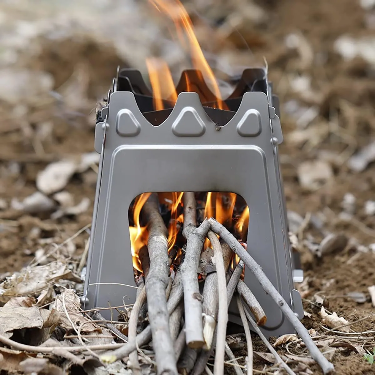 Portable Foldable Titanium Camping Stove, Outdoor Wood Burning Stove for Backpacking, Cooking, Heating, Hiking, Hunting, Ice Fishing