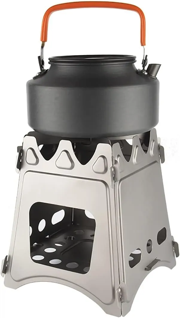 Portable Foldable Titanium Camping Stove, Outdoor Wood Burning Stove for Backpacking, Cooking, Heating, Hiking, Hunting, Ice Fishing