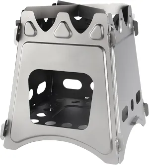 Portable Foldable Titanium Camping Stove, Outdoor Wood Burning Stove for Backpacking, Cooking, Heating, Hiking, Hunting, Ice Fishing