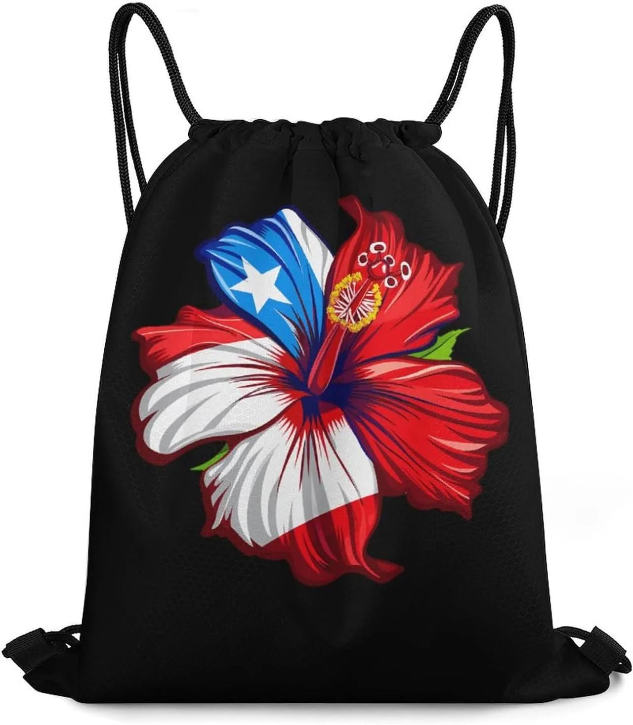PR State Culture Roots Amapola Boricua Flag Hibiscus Drawstring Backpack Gym Bag String Bag Sport Gym Sackpack for Men Women