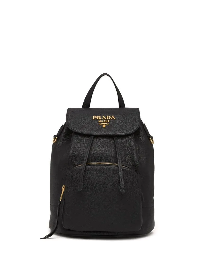 Prada - pebbled leather backpack - women - Calf Leather/Leather/Nylon/metal - One Size - Black