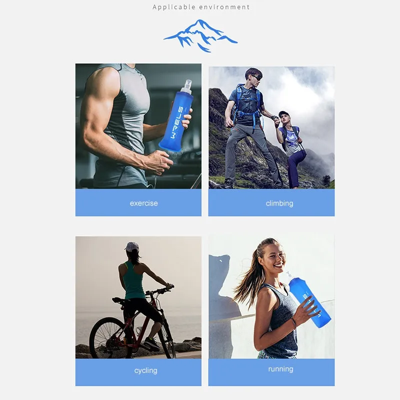 Premium Collapsible Water Bottle – BPA-Free TPU Soft Flask for Outdoor Sports, Camping, Running, Cycling, Hiking, Backpacking, 500ml/750ml, Space-Saving Design