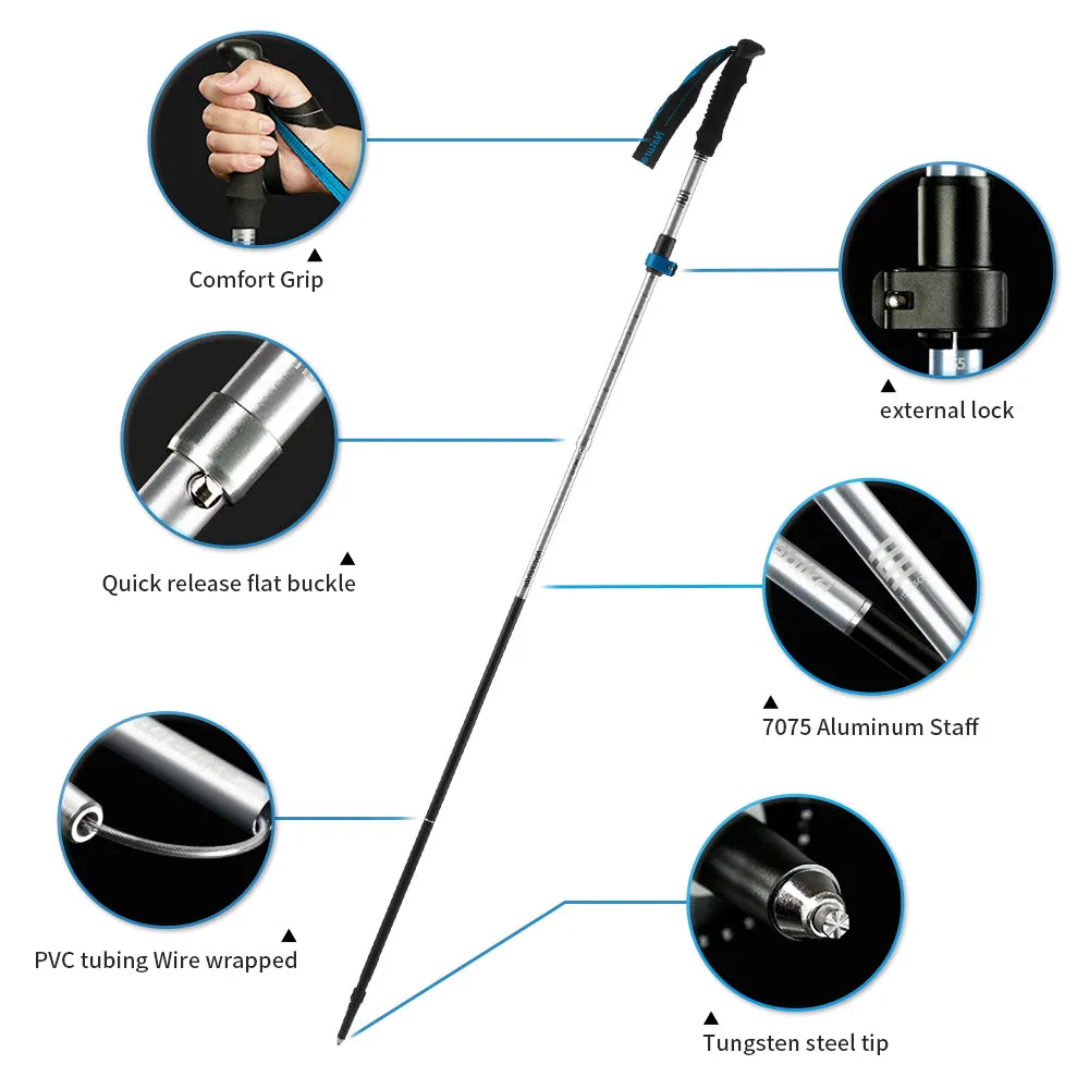 Premium Ultralight Folding Trekking Pole – Adjustable Telescopic Walking Stick, Aviation-Grade Aluminum Alloy, EVA Anti-Slip Handle, Portable for Hiking, Camping, and Outdoor Adventures