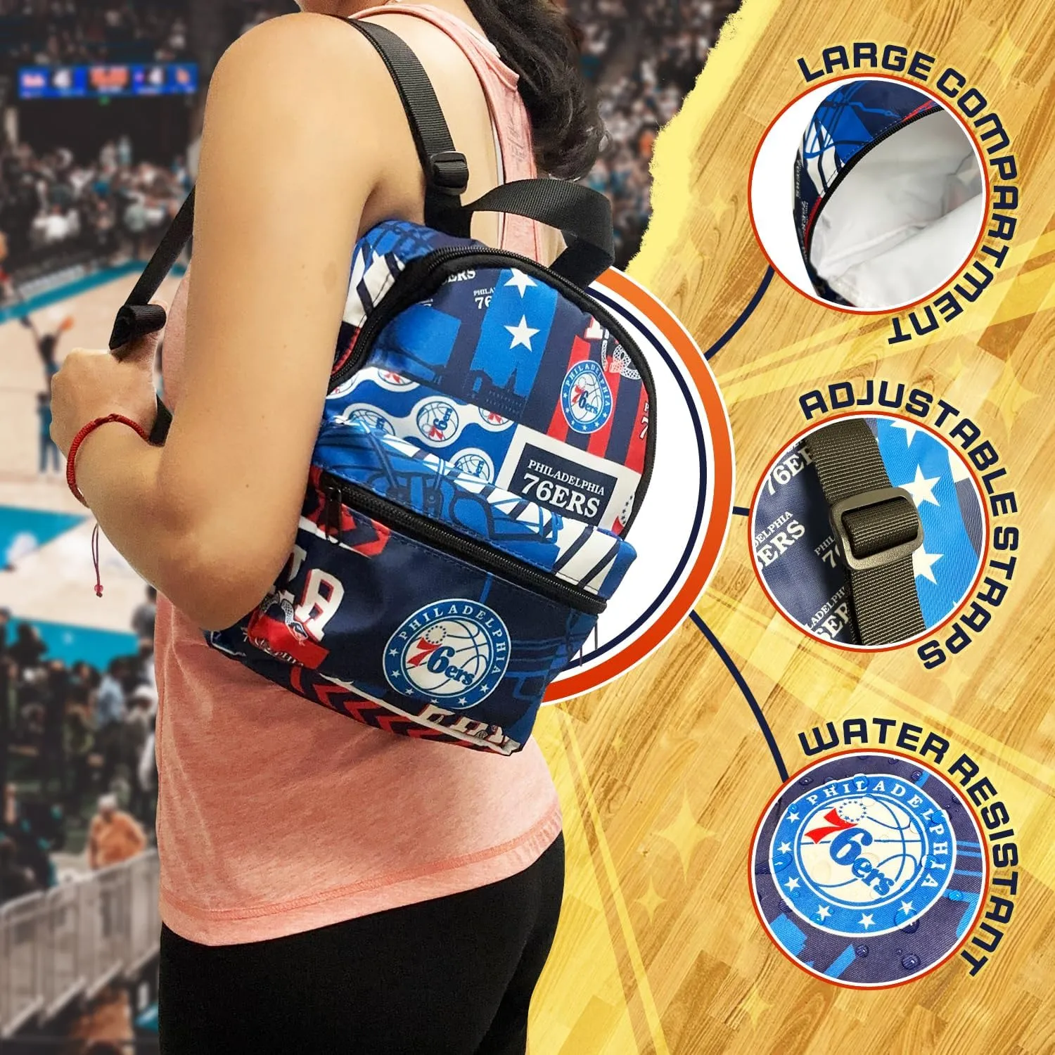 Pro Specialties Group Philadelphia 76ers Mini Backpack adult bag, perfect for women. Ideal small backpack Waterproof, and trendy
