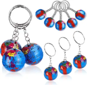 PROLOSO 48 Pcs Globe Keychains Bulk for Kids World Planet Earth Theme Keyrings Toy 1 Inch