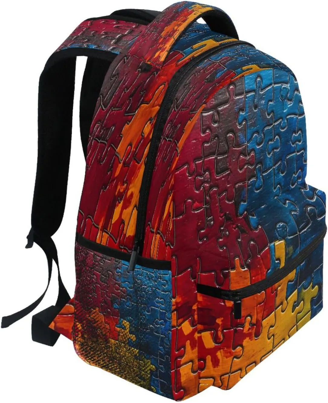 Puzzle Fragment Pattern Backpacks with Name Tag School Bags for Boys Girls,16 in Notebook Book Bag Travel Hiking Camping Daypack-M