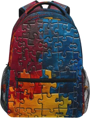 Puzzle Fragment Pattern Backpacks with Name Tag School Bags for Boys Girls,16 in Notebook Book Bag Travel Hiking Camping Daypack-M