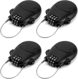 QWORK Retractable Cable Lock, 4 Pack Security Password Lock Steel Cable Luggage Locks