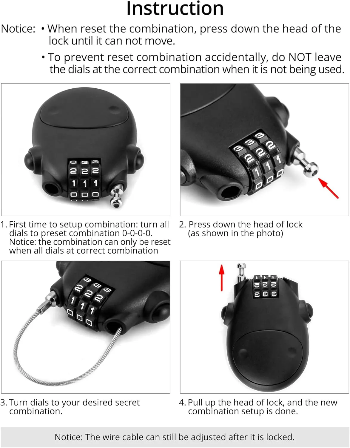 QWORK Retractable Cable Lock, 4 Pack Security Password Lock Steel Cable Luggage Locks