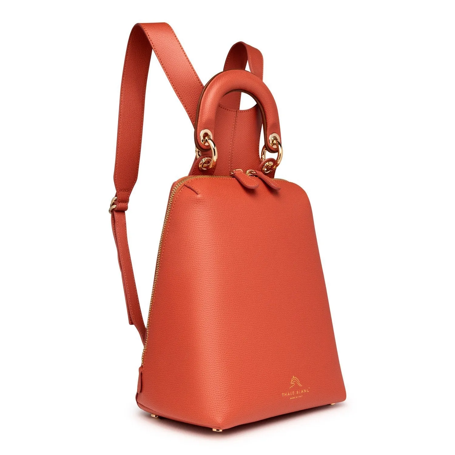 Racer Mini: Women's Designer Backpack in Orange Leather