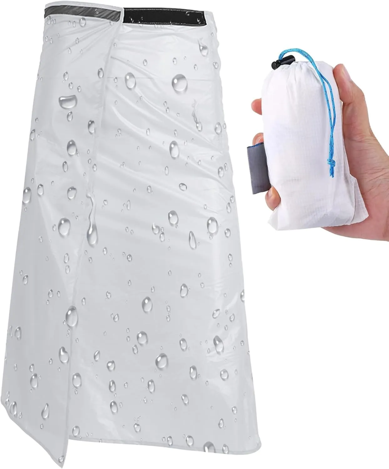 Rain Skirt Lightweight Outdoor Foldable Water-Resistant Half Raincoat Breathable Adjustable Rain Kilt for Hiking Camping Cycling Riding, Average (White), Rain Ponchos For Women