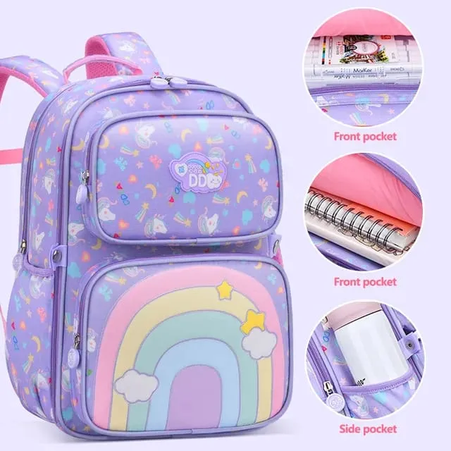 Rainbow Blossom School Backpack - Stylish, Durable & Waterproof Backpack