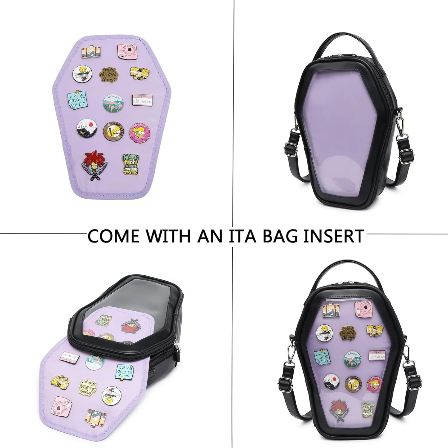 RAINBOW SMILE Ita Bag Backpack Gothic Coffin Shape Fashion Purses and Handbags Halloween JK Bags for Anime Pins Display