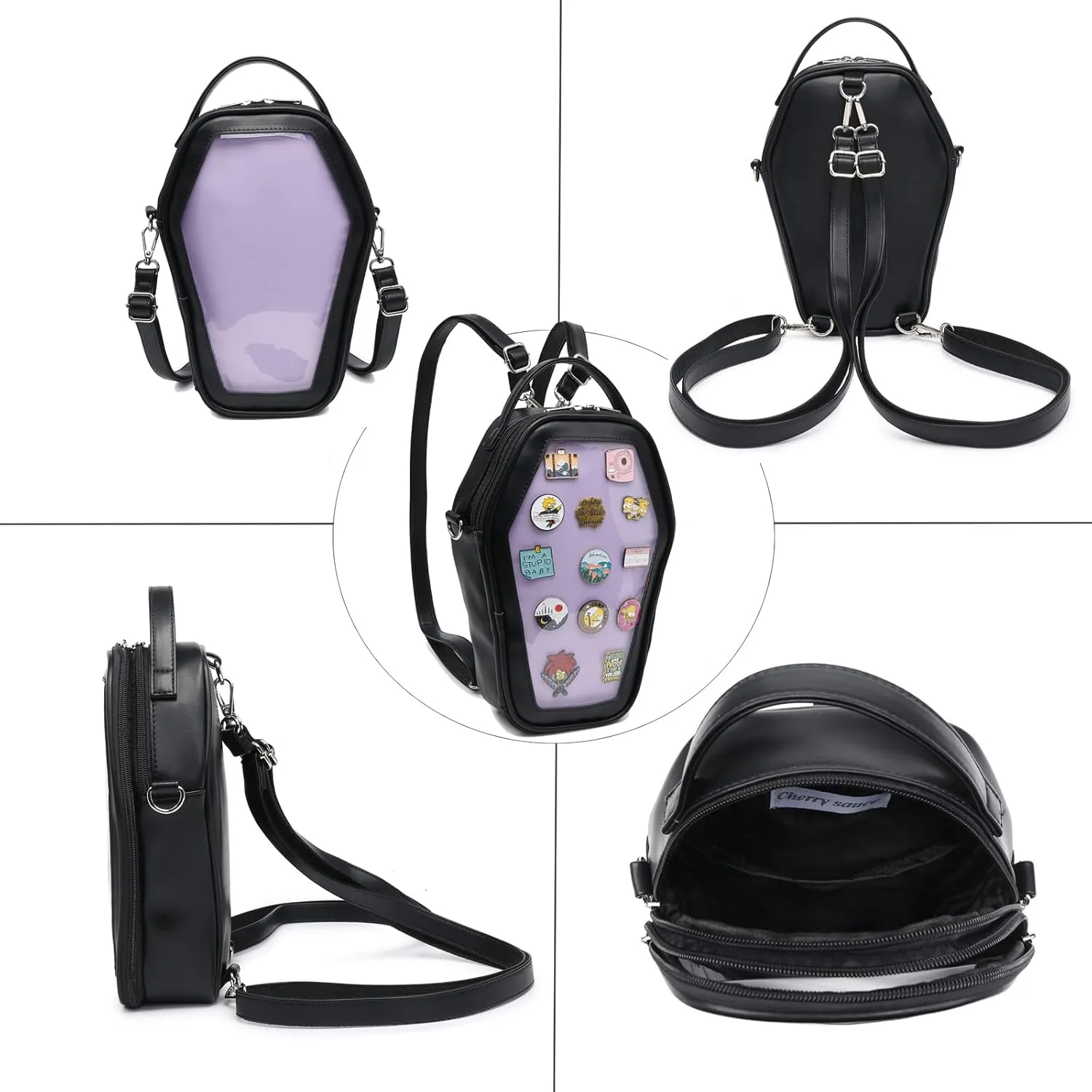 RAINBOW SMILE Ita Bag Backpack Gothic Coffin Shape Fashion Purses and Handbags Halloween JK Bags for Anime Pins Display