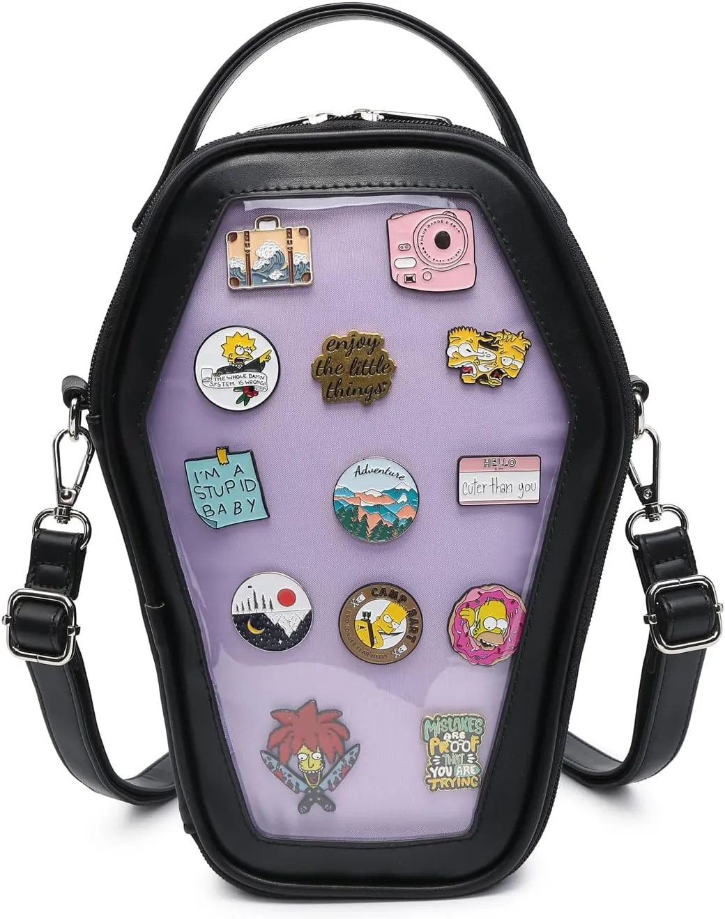 RAINBOW SMILE Ita Bag Backpack Gothic Coffin Shape Fashion Purses and Handbags Halloween JK Bags for Anime Pins Display