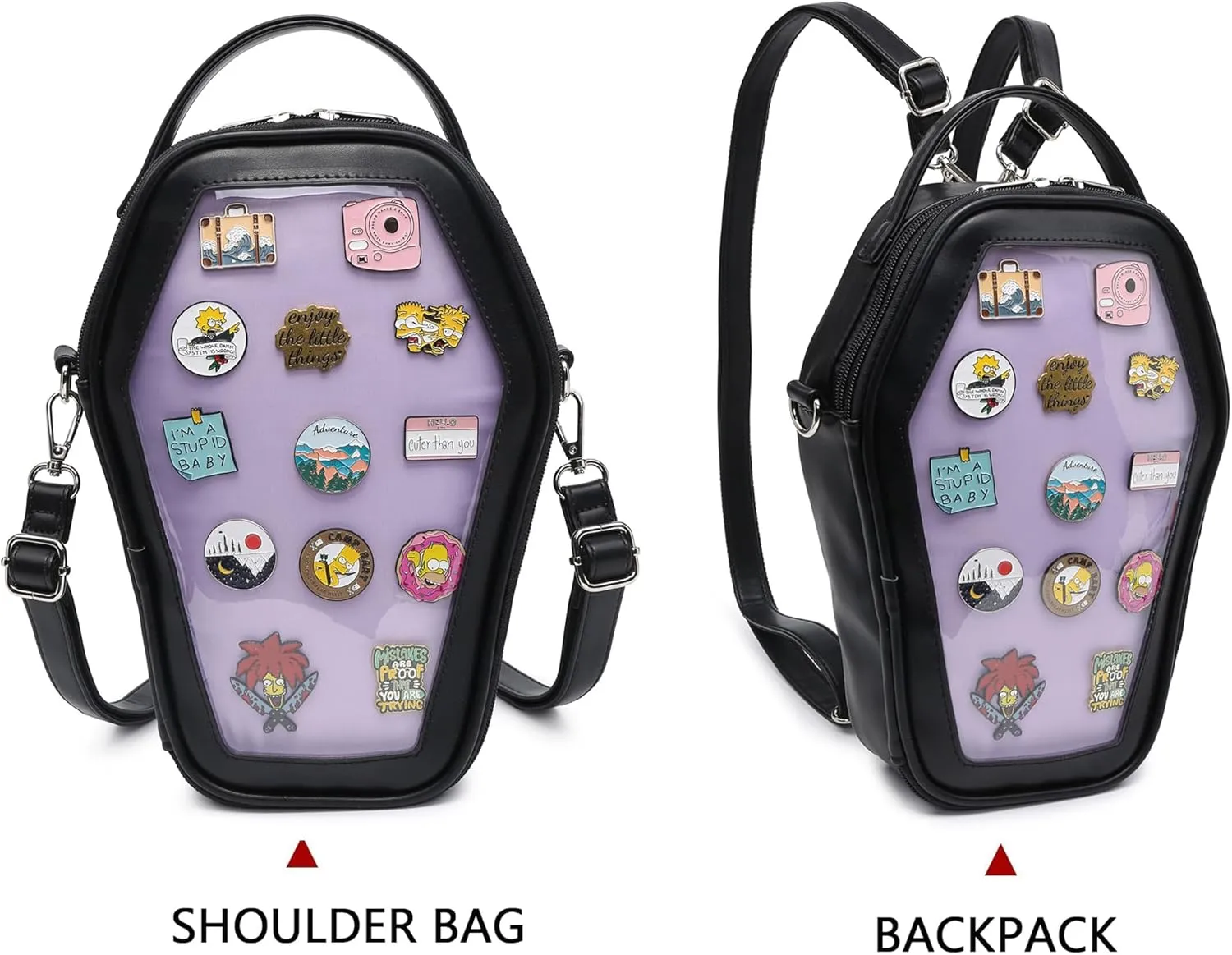 RAINBOW SMILE Ita Bag Backpack Gothic Coffin Shape Fashion Purses and Handbags Halloween JK Bags for Anime Pins Display