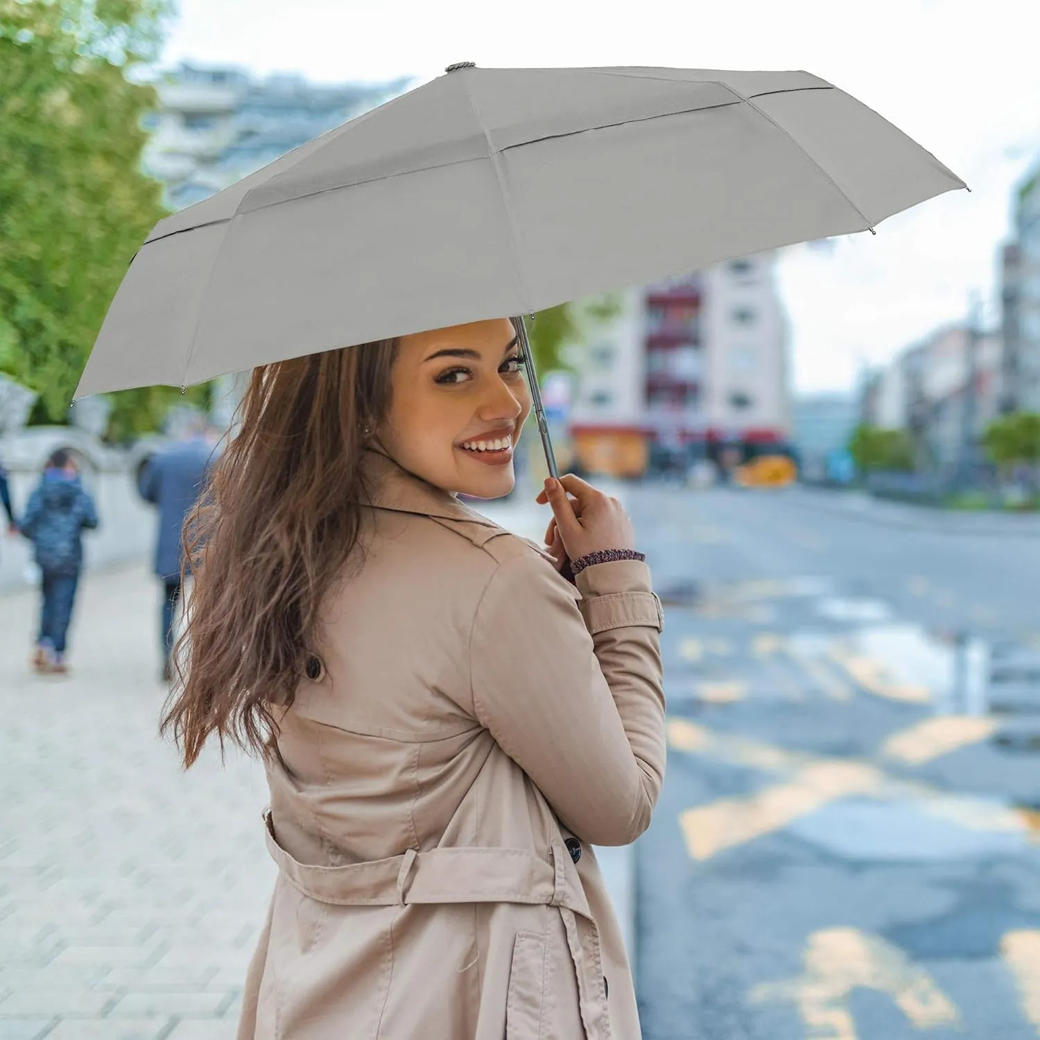 RainPlus Windproof Travel Umbrella - Compact, Automatic, Folding and Portable - Umbrellas For Rain for Men and Women - Car, Backpack, Purse, Strong & Wind Resistant