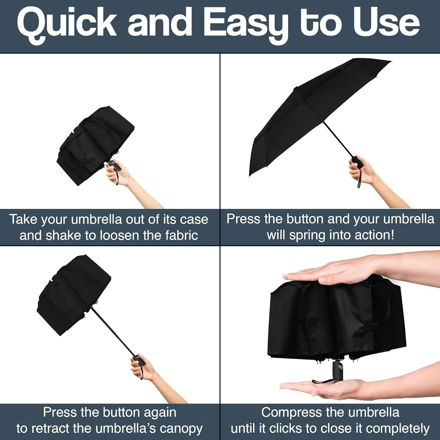 RainPlus Windproof Travel Umbrella - Compact, Automatic, Folding and Portable - Umbrellas For Rain for Men and Women - Car, Backpack, Purse, Strong & Wind Resistant