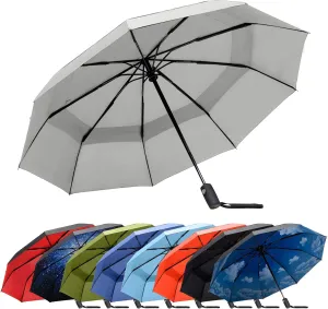 RainPlus Windproof Travel Umbrella - Compact, Automatic, Folding and Portable - Umbrellas For Rain for Men and Women - Car, Backpack, Purse, Strong & Wind Resistant