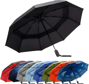 RainPlus Windproof Travel Umbrella - Compact, Automatic, Folding and Portable - Umbrellas For Rain for Men and Women - Car, Backpack, Purse, Strong & Wind Resistant