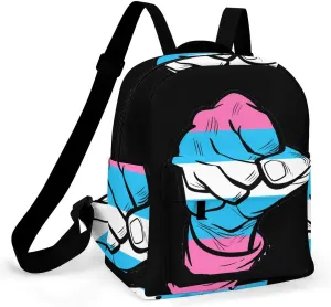 Raised Fist Transgender Flag Mini Backpack Print Shoulder Bag Casual Daypack Handbags Purse for Women