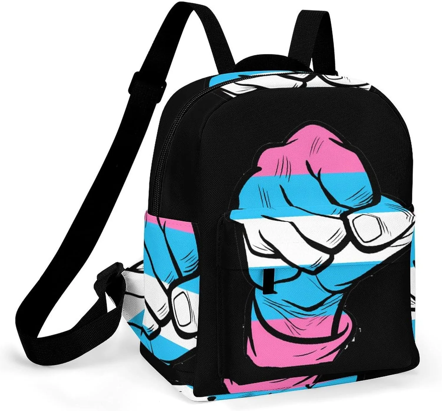 Raised Fist Transgender Flag Mini Backpack Print Shoulder Bag Casual Daypack Handbags Purse for Women