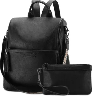 RAVUO Anti Theft Backpack for Women, Designer Vegen Leather Convertible Ladies Shoulder Bag Handbag with Purse and Guitar Shoulder Strap,Black