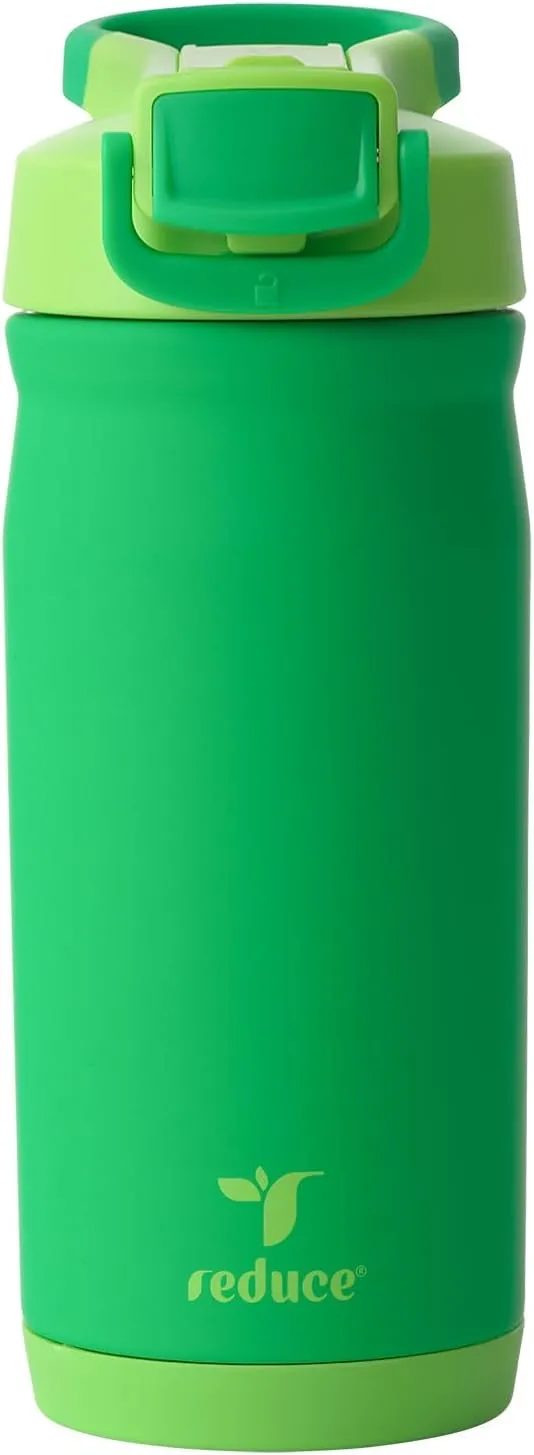 REDUCE 14 oz Hydrate Pro Stainless Steel Insulated Water Bottle - Flip Top Leak-Proof Lid, Dishwasher Safe, BPA-Free, Dual Wall Vacuum, Keeps Drinks Cold for 48 Hrs, Cup Holder Friendly - Clover Green