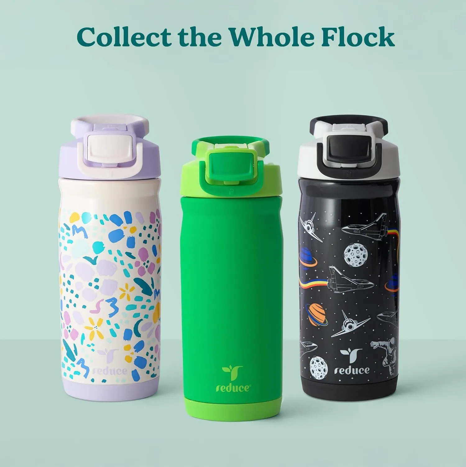 REDUCE 14 oz Hydrate Pro Stainless Steel Insulated Water Bottle - Flip Top Leak-Proof Lid, Dishwasher Safe, BPA-Free, Dual Wall Vacuum, Keeps Drinks Cold for 48 Hrs, Cup Holder Friendly - Clover Green