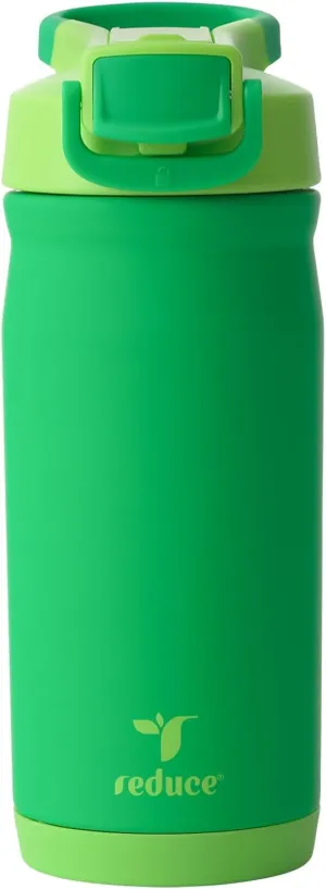 REDUCE 14 oz Hydrate Pro Stainless Steel Insulated Water Bottle - Flip Top Leak-Proof Lid, Dishwasher Safe, BPA-Free, Dual Wall Vacuum, Keeps Drinks Cold for 48 Hrs, Cup Holder Friendly - Clover Green