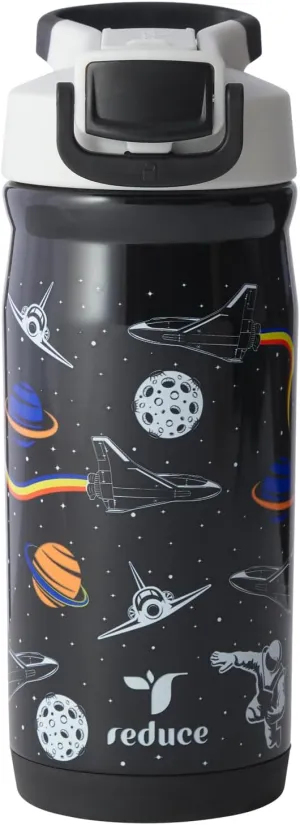 REDUCE 14 oz Hydrate Pro Stainless Steel Insulated Water Bottle - Flip Top Leak-Proof Lid, Dishwasher Safe, BPA-Free, Dual Wall Vacuum, Keeps Drinks Cold for 48 Hrs, Cup Holder Friendly - Galaxy